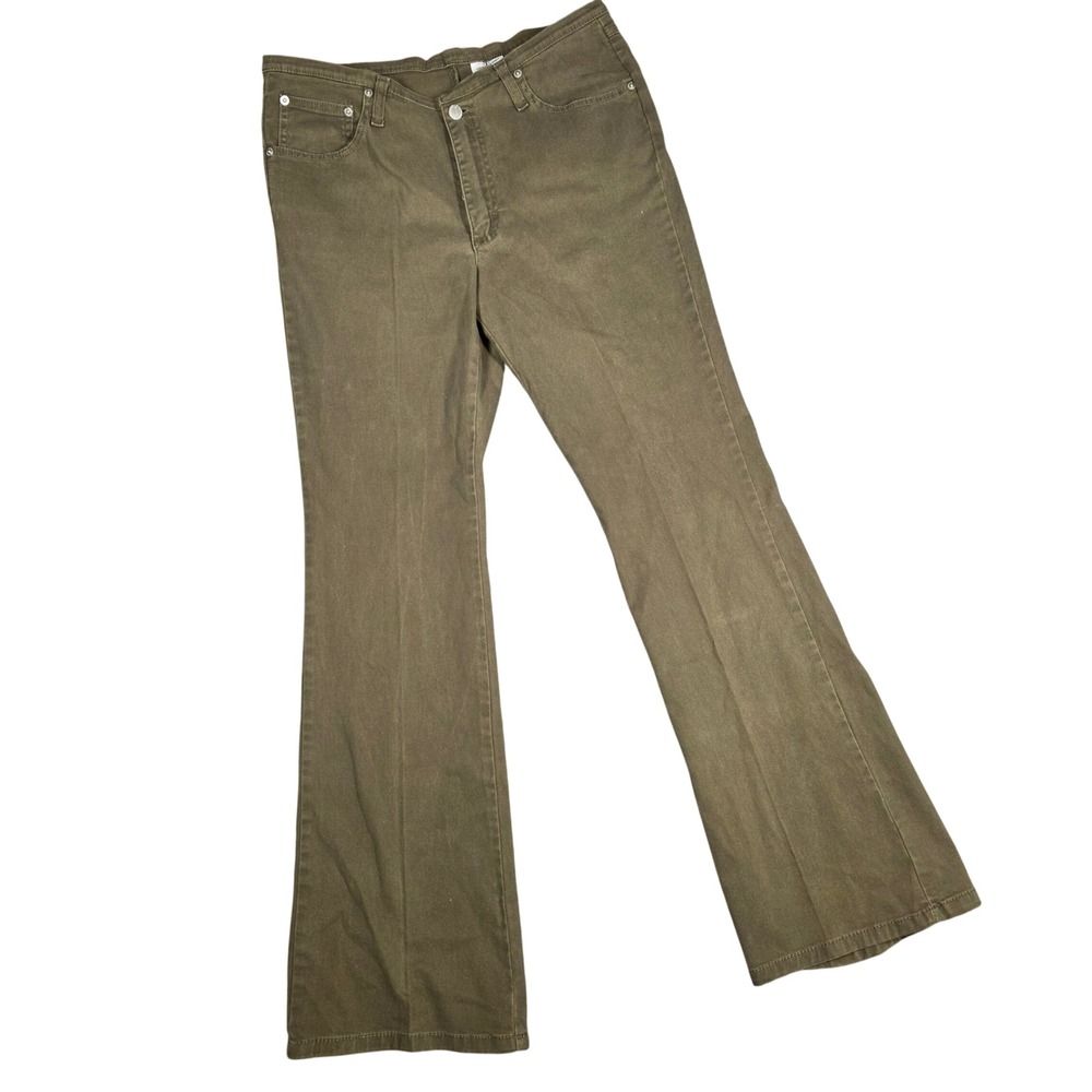 Jordache Flare Jeans Pants 11/12 Olive Green Mid Rise Stretch Retro Y2K Utility
